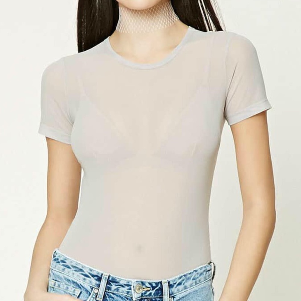 Forever 21 light grey mesh bodysuit NWT S